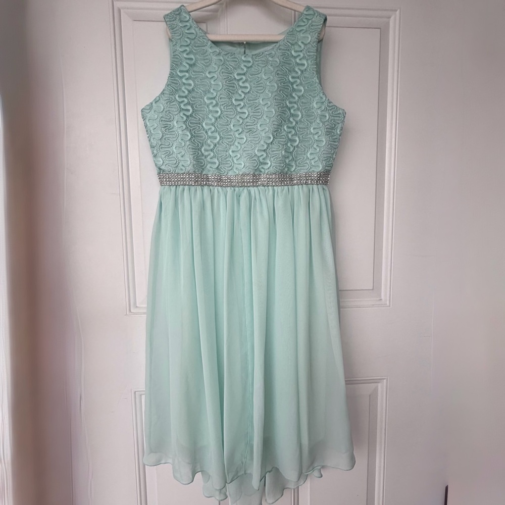•Jayne Copeland• Girls Mint Green Lace & Chiffon Party Dress - Size 14